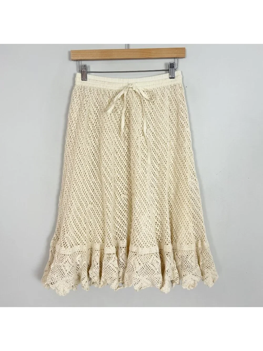 Women's Cream Crochet Midi Skirt A-line Boho Hippie Size Small